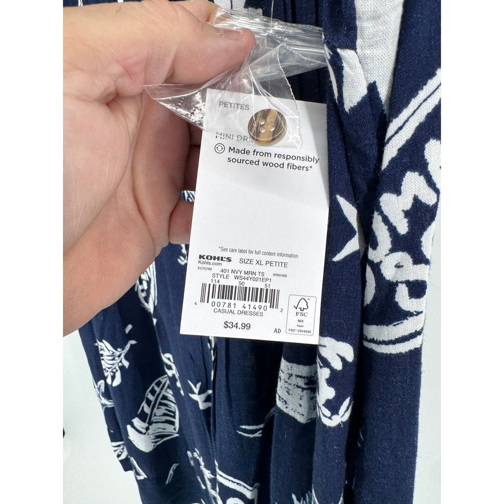Sonoma Mini Sun Dress Women PXL New Navy Blue Tropical Linen Blend Pintuck - Picture 3 of 12
